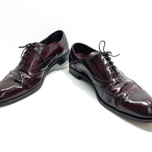 blue gold florsheim logo Vintage BLACK CHERRY Leather mens size 13 FLORSHEIM Shoes Wing tip shoes Burgundy leather