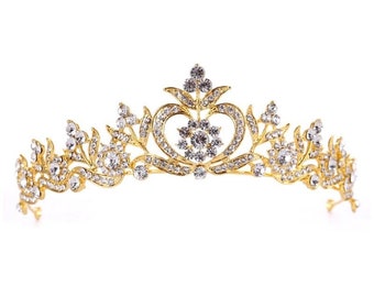 free shipping...larger stones GOLD CRYSTAL CROWN bridal crown princess crown