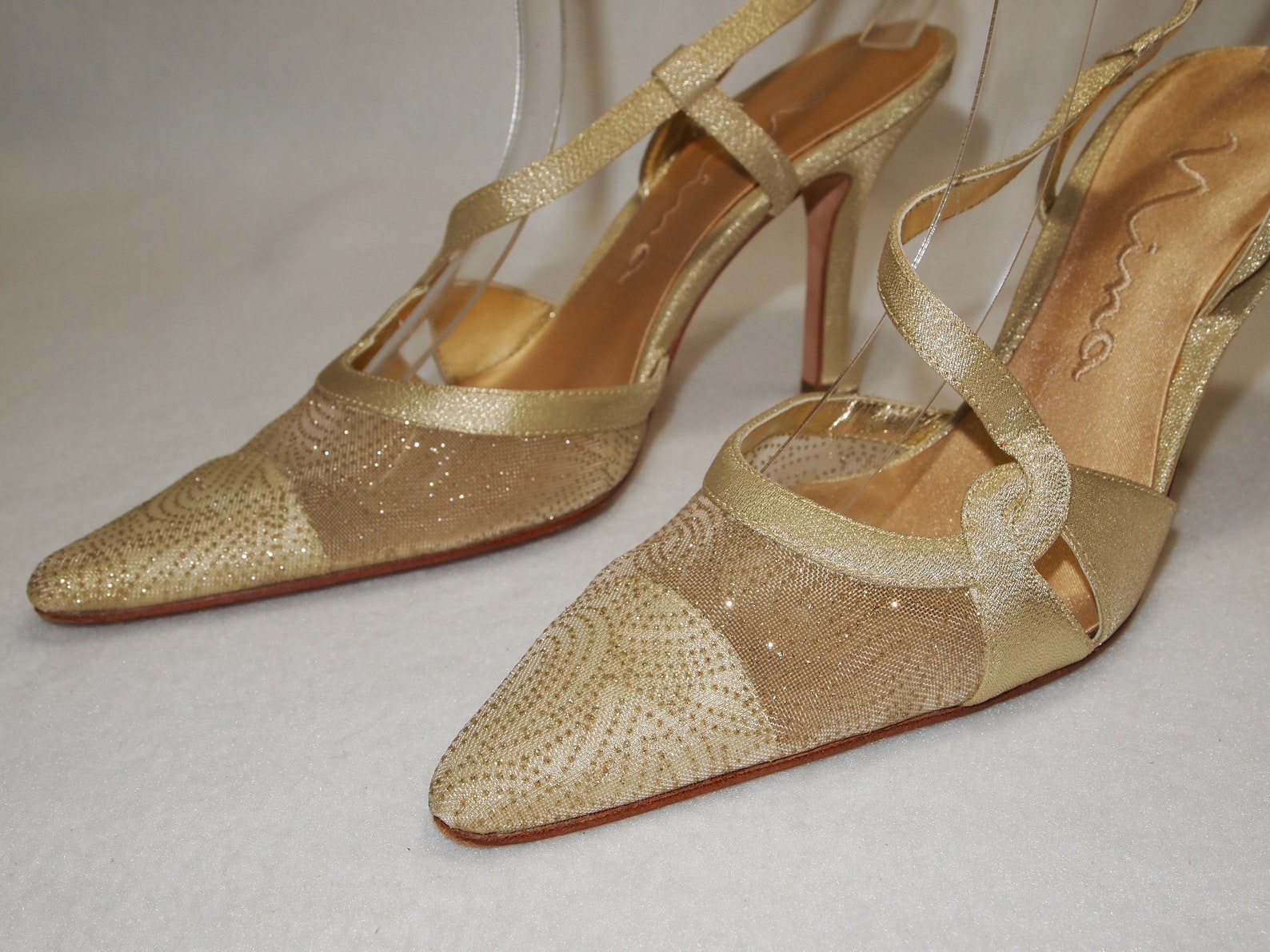 GOLD SATIN PUMPS Strapy Slingbacks size 8 womens gold satin Etsy