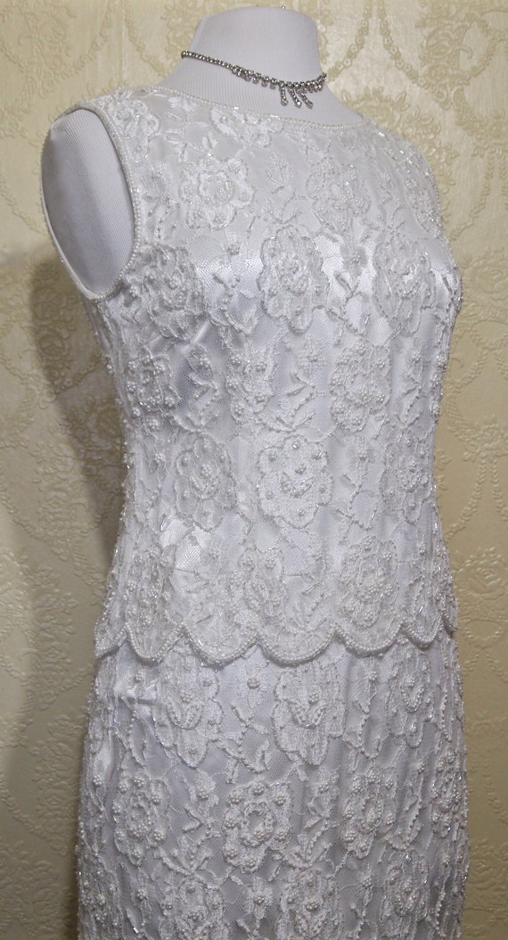 off White HEAVILY BEADED LACE Dress Lace Gown size