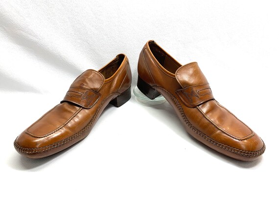 60's Vintage Caramel Brown Leather Shoes mens siz… - image 4