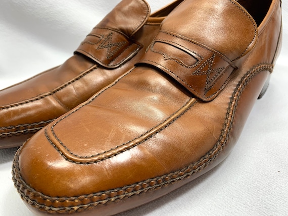 60's Vintage Caramel Brown Leather Shoes mens siz… - image 1