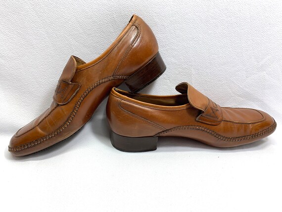60's Vintage Caramel Brown Leather Shoes mens siz… - image 5