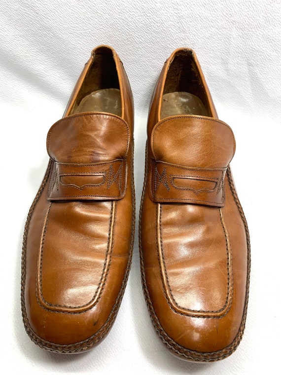 60's Vintage Caramel Brown Leather Shoes mens siz… - image 3