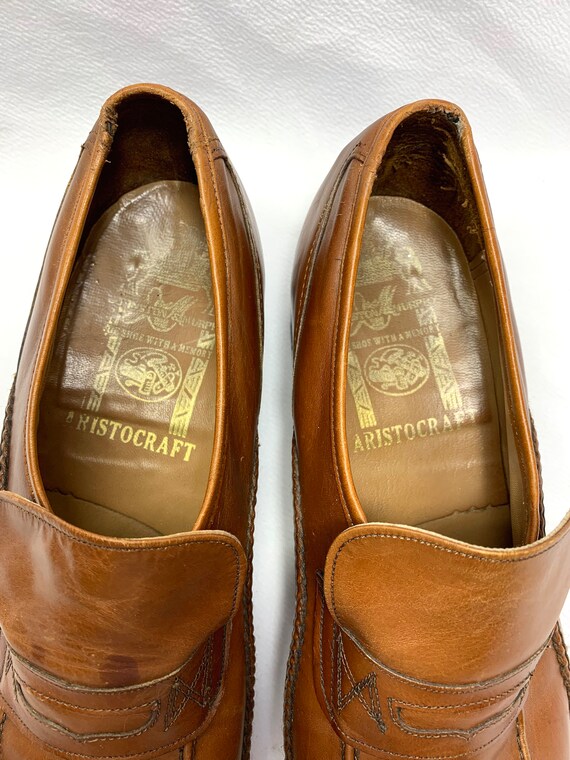 60's Vintage Caramel Brown Leather Shoes mens siz… - image 9