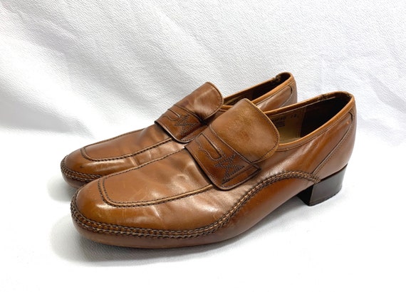 60's Vintage Caramel Brown Leather Shoes mens siz… - image 2