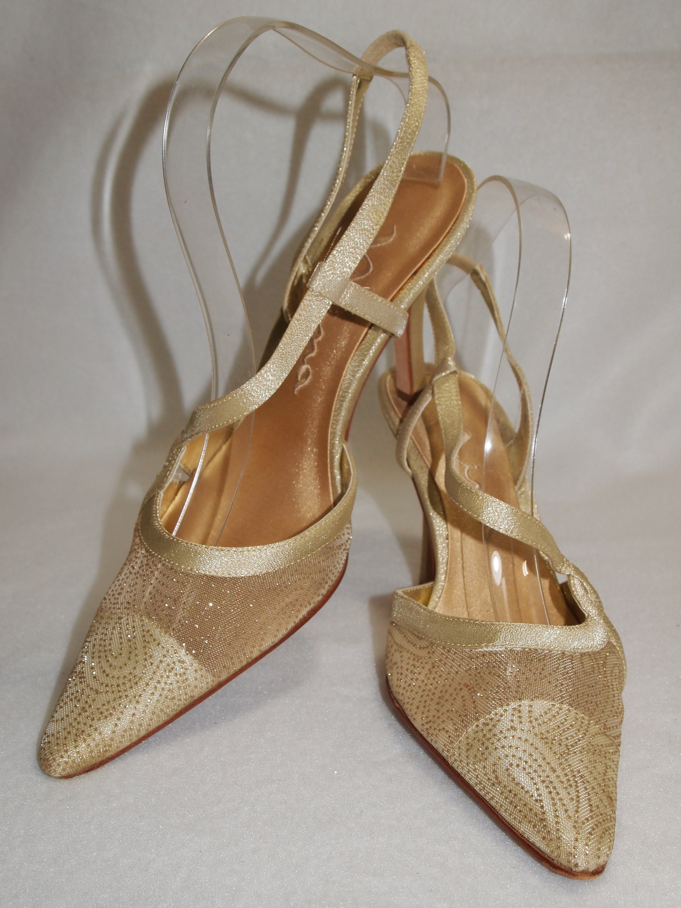 GOLD SATIN PUMPS Strapy Slingbacks size 8 womens gold satin Etsy