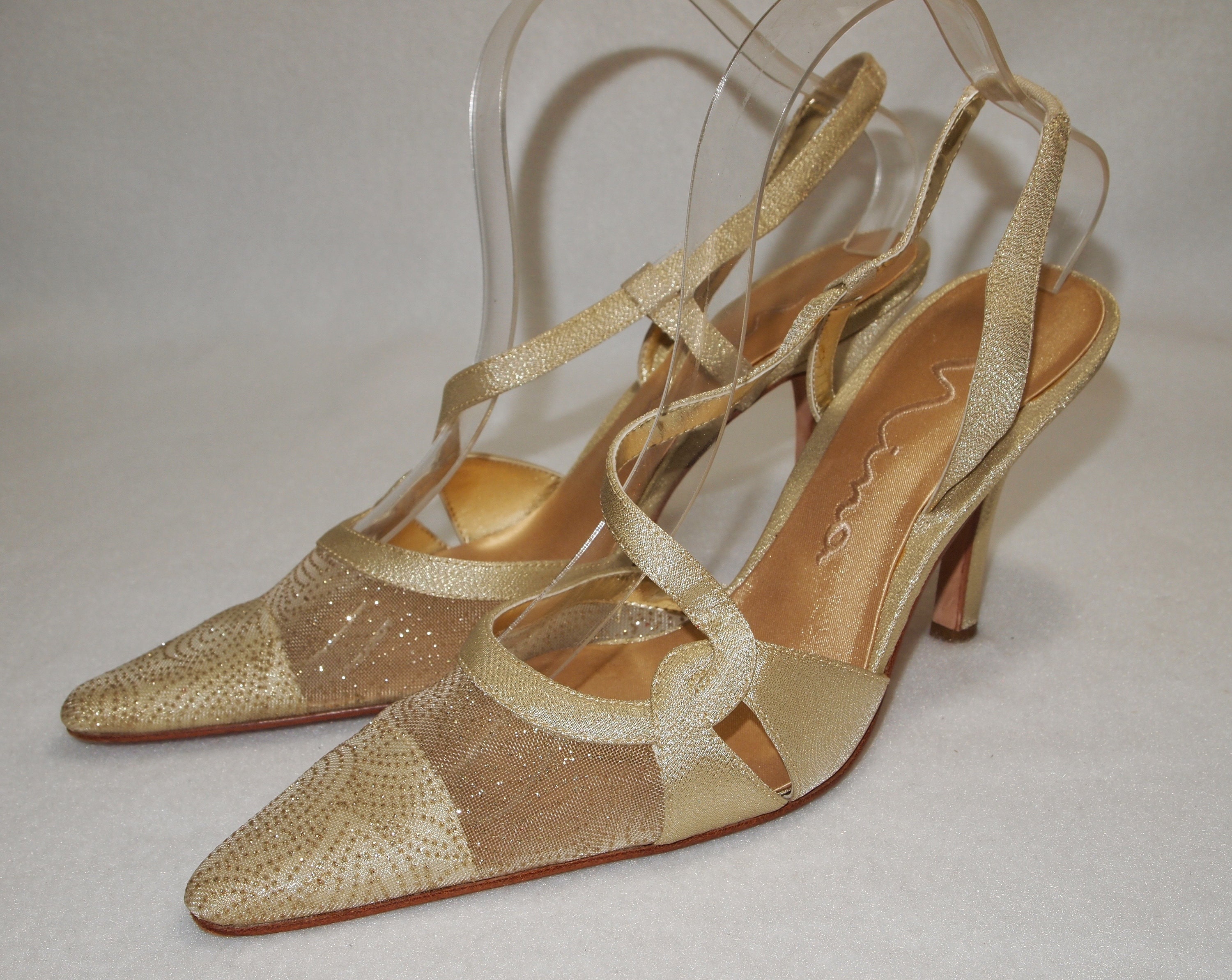 GOLD SATIN PUMPS Strapy Slingbacks size 8 womens gold satin Etsy