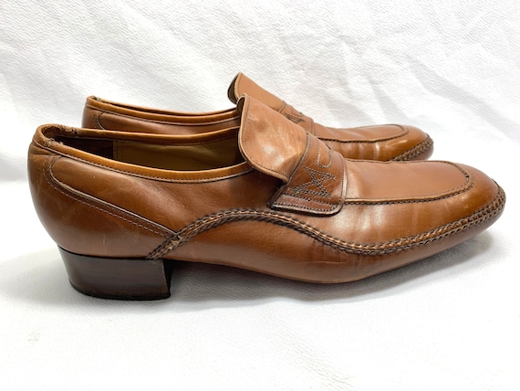 60's Vintage Caramel Brown Leather Shoes mens siz… - image 6