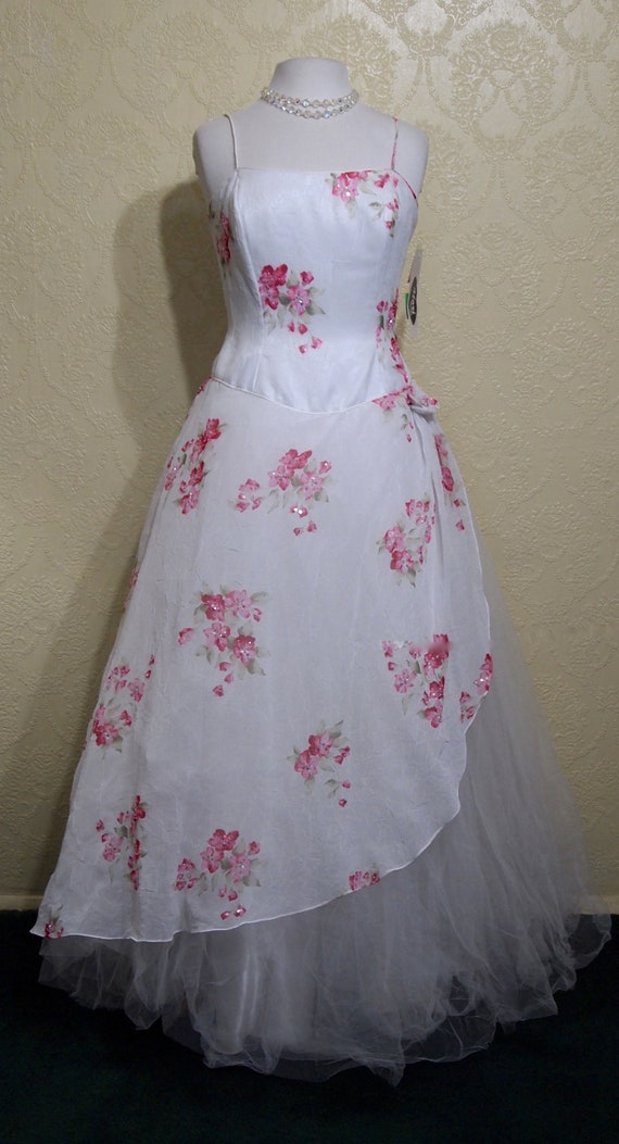 Ball Gown Beautiful New sz 14 Gown PINK Floral WHI