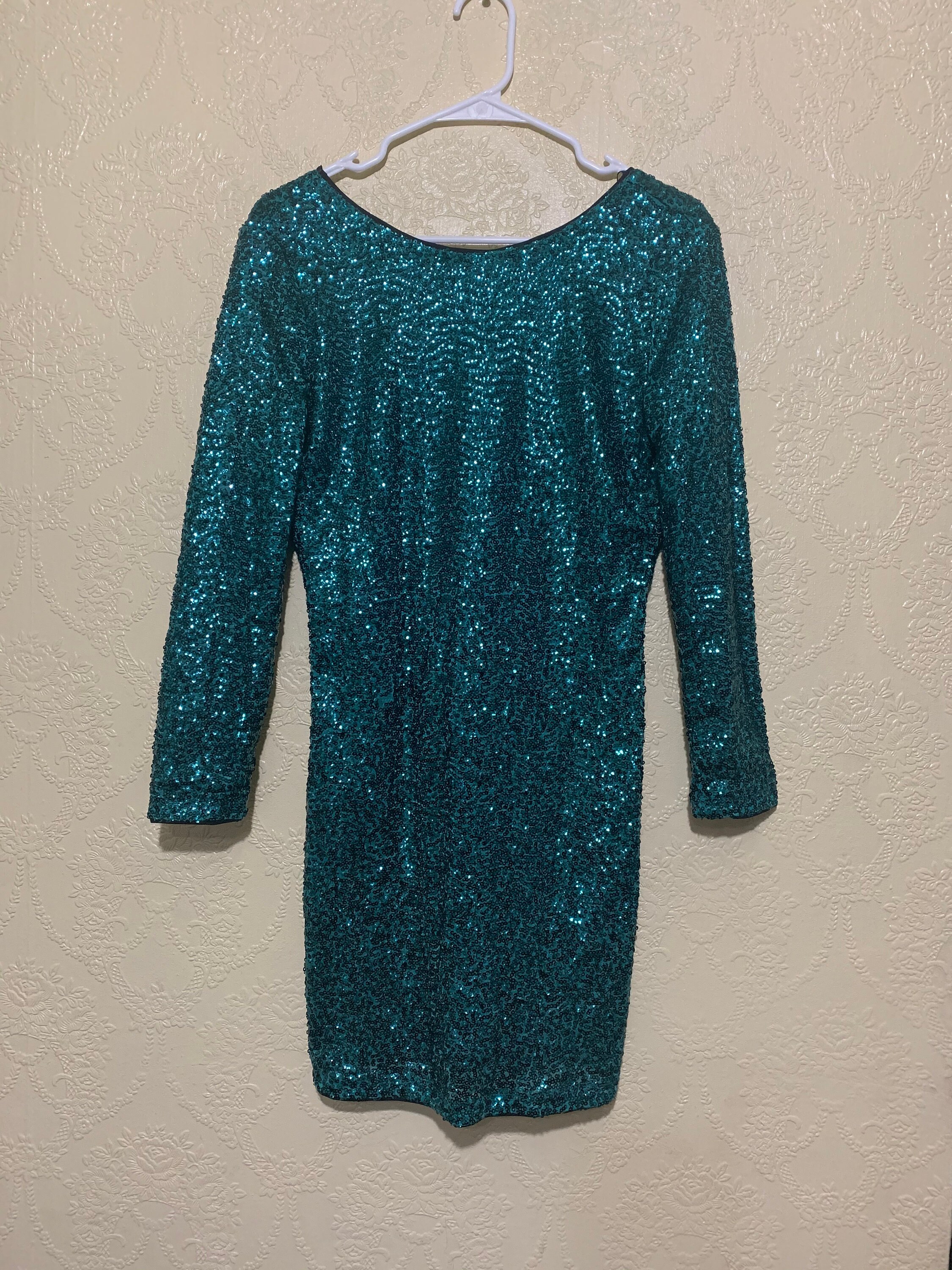 Sz 12 Short TEAL SEQUIN DRESS Prom retro party cocktail dress | Etsy