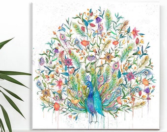 Peacock Wall Art Canvas Print Colourful Handmade Peacock Wall Hanging Picture Customised Gift Handmade Home Decor Fast Free UK Delivery