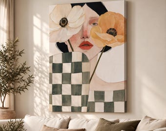 Jacqueline with Flowers Canvas Print, Cubist Portrait Wall Art, Picasso Inspired