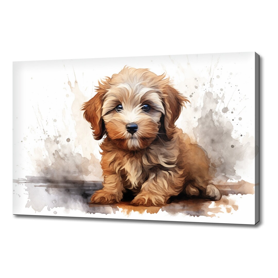 Cockapoo Puppy Dog Watercolour Painting Canvas Print Art, Animals Wall ...