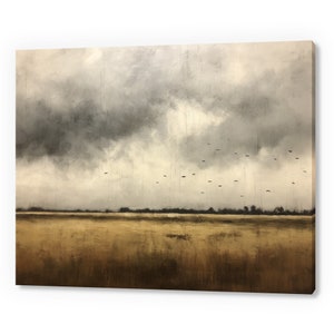 Vintage Stormy Clouds Country Landscape, Antique Countryside Print, Moody Painting Canvas Print, Living Room Wall Art, Farmhouse Decor Art
