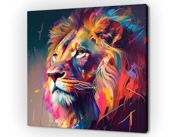 Abstract Lion Colourful Canvas Art Print Picture Wall Hanging Handmade Home Decor Customised Gifts Wall Art Fast Free UK Delivery