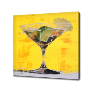 Margarita Cocktail Glass Yellow Canvas Print Art, Drinks Kitchen Wall, Bar Restaurant Wall Decor, Alcoholic Drinks Print, Cocktails Mixology