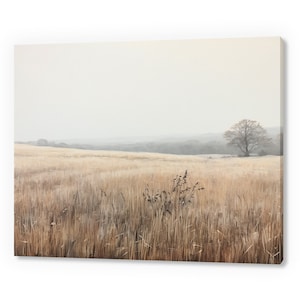 Vintage Dry Grass Fields Country Landscape, Antique Countryside Print, Moody Painting Canvas Print, Living Room Wall Art, Farmhouse Decor