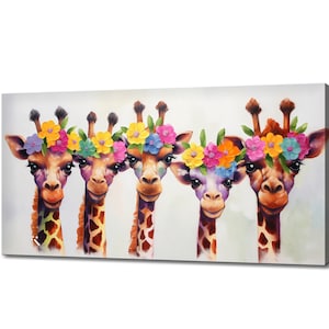 Funky Giraffes Wall Art Canvas Print Picture Home Decor Animals Handmade Wall Hangings Customised Gifts Fast Free UK Delivery