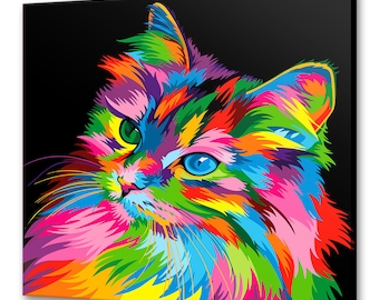 Cat Wall Art Canvas Print Home Decor Colourful Animals Handmade Wall Hangings Customised Gifts Fast Free UK Delivery