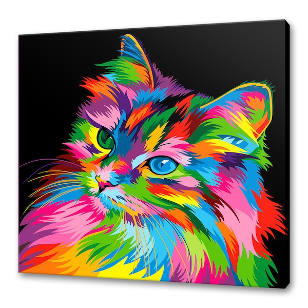 Arte de pared de gato, impresión en lienzo, decoración del hogar, animales coloridos, tapices de pared hechos a mano, regalos personalizados, entrega rápida y gratuita en el Reino Unido