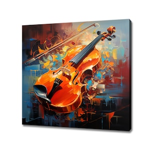 Violin Music Colourful Oil Painting Style Canvas Print, Classical Music Studio Decor, Musical Instrument Wall Art, Gift For Musician