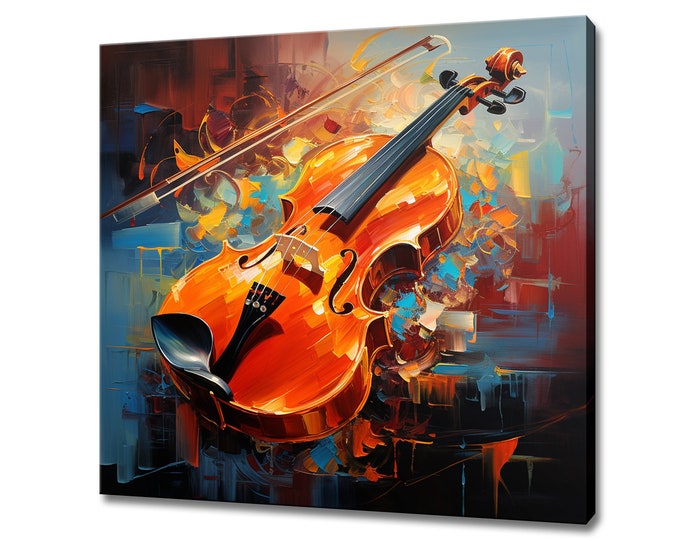 Violin Music Colourful Oil Painting Style Canvas Print, Classical Music Studio Decor, Musical Instrument Wall Art, Gift For Musician