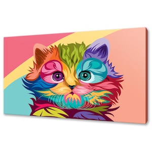 Cat Canvas Art Print Wall Hanging Handmade Home Decor Customised Gifts Colourful Animals Wall Art Designs Fast Free UK Delivery