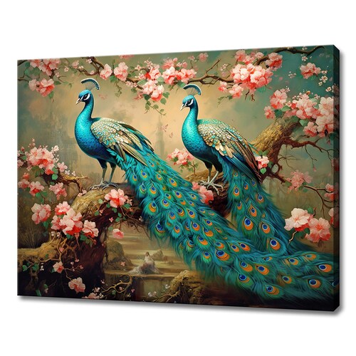 Majestic Peacocks Canvas Print Painting Picture Wall Hanging Art Home Decor Handmade Gifts Fast Delivery