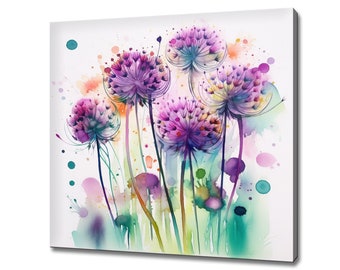 Abstract Dandelions Colourful Flowers Watercolour Painting Style Canvas Print Art Picture Wall Hanging, Floral Wall Art, Living Room Decor