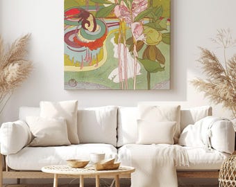 Une femme a une vision dans un jardin (1897) de Georges de Feure, peinture à l'huile vintage, impression sur toile, art mural - reproduction de décoration d'intérieur classique