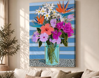 Pastel Flowers in Vase Canvas Print, Soft Floral Still Life Wall Art
