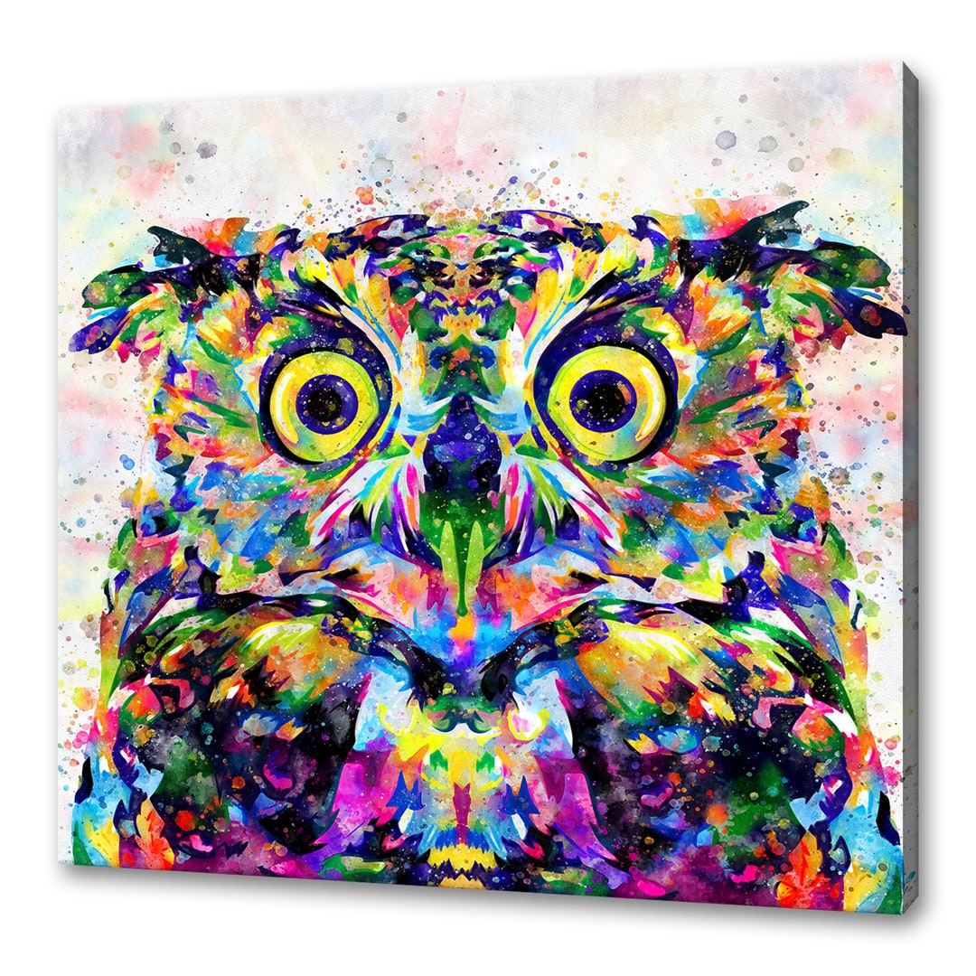 Owl Colourful Abstract Canvas Art Print Wall Hanging Handmade Home ...