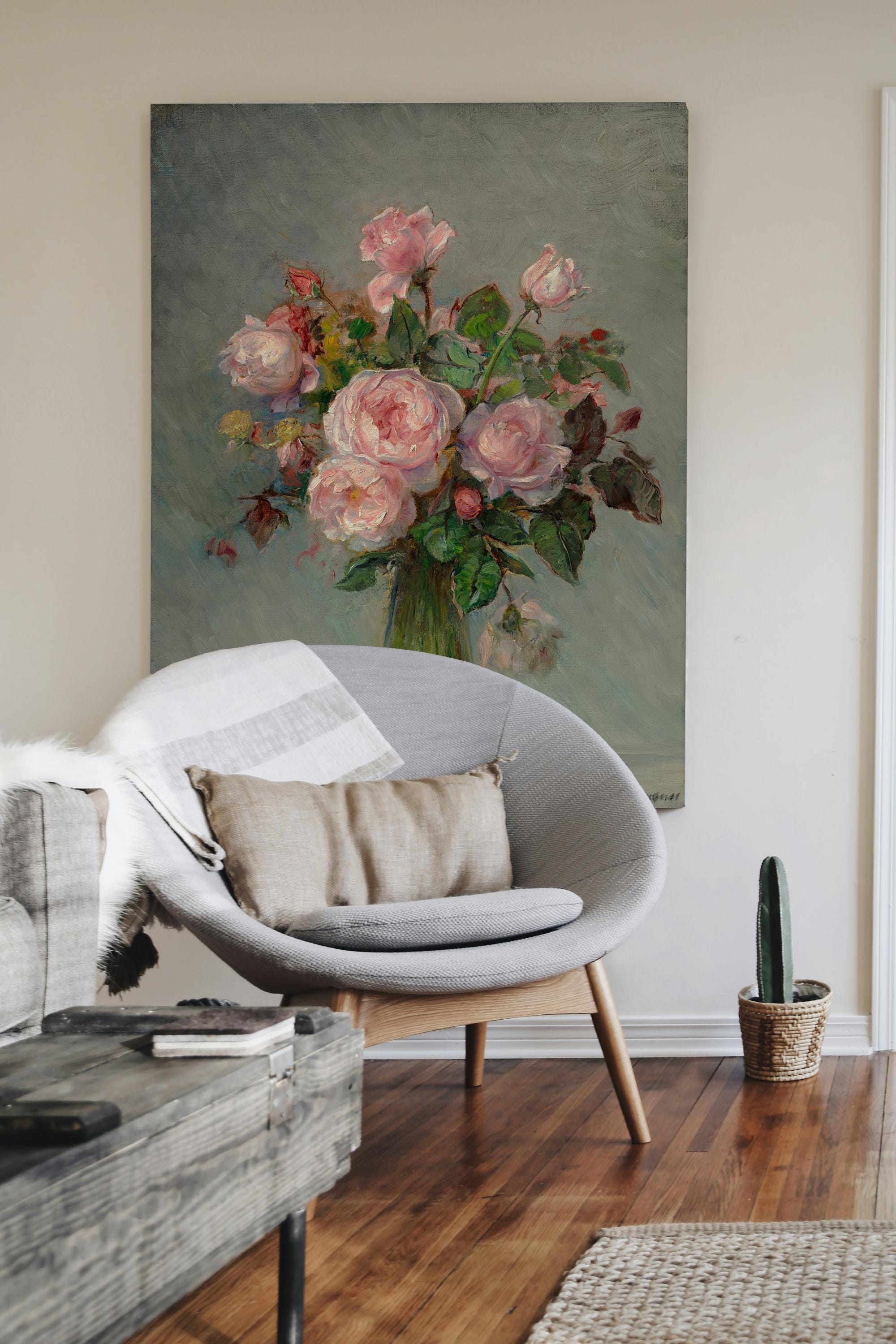 Pink Roses Canvas Print | Classic Painting Reproduction | Wall Art ...