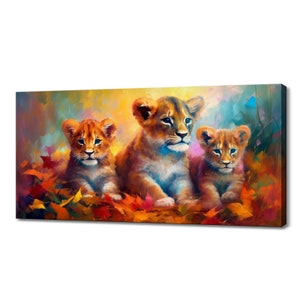 Baby Lions Family Wall Art Canvas Print Room Decor Animals Handmade Wall Hangings Customised Gifts Fast Free UK Delivery