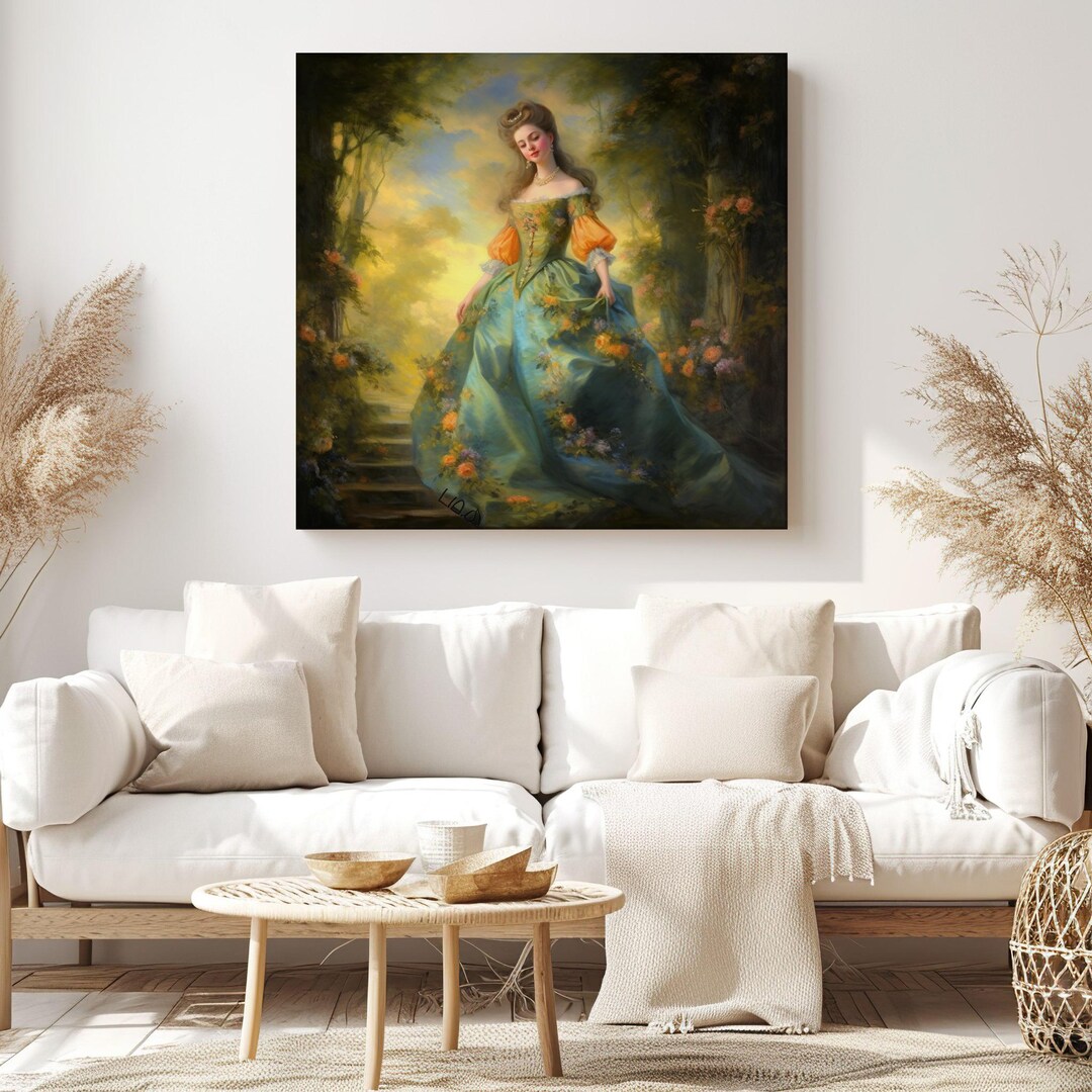 Romantic Rococo Woman Canvas Print – Feminine Wall Art With Floral ...