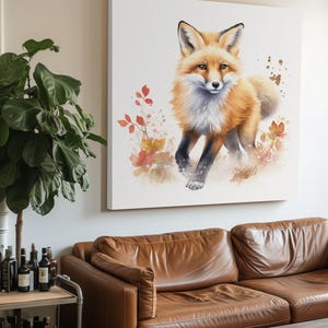 Red Fox in Autumn Rustic Canvas Print Wall Art – Woodland Animal Decor – Red Fox Painting for Nursery, Bedroom, Living Room or Cottage Walls