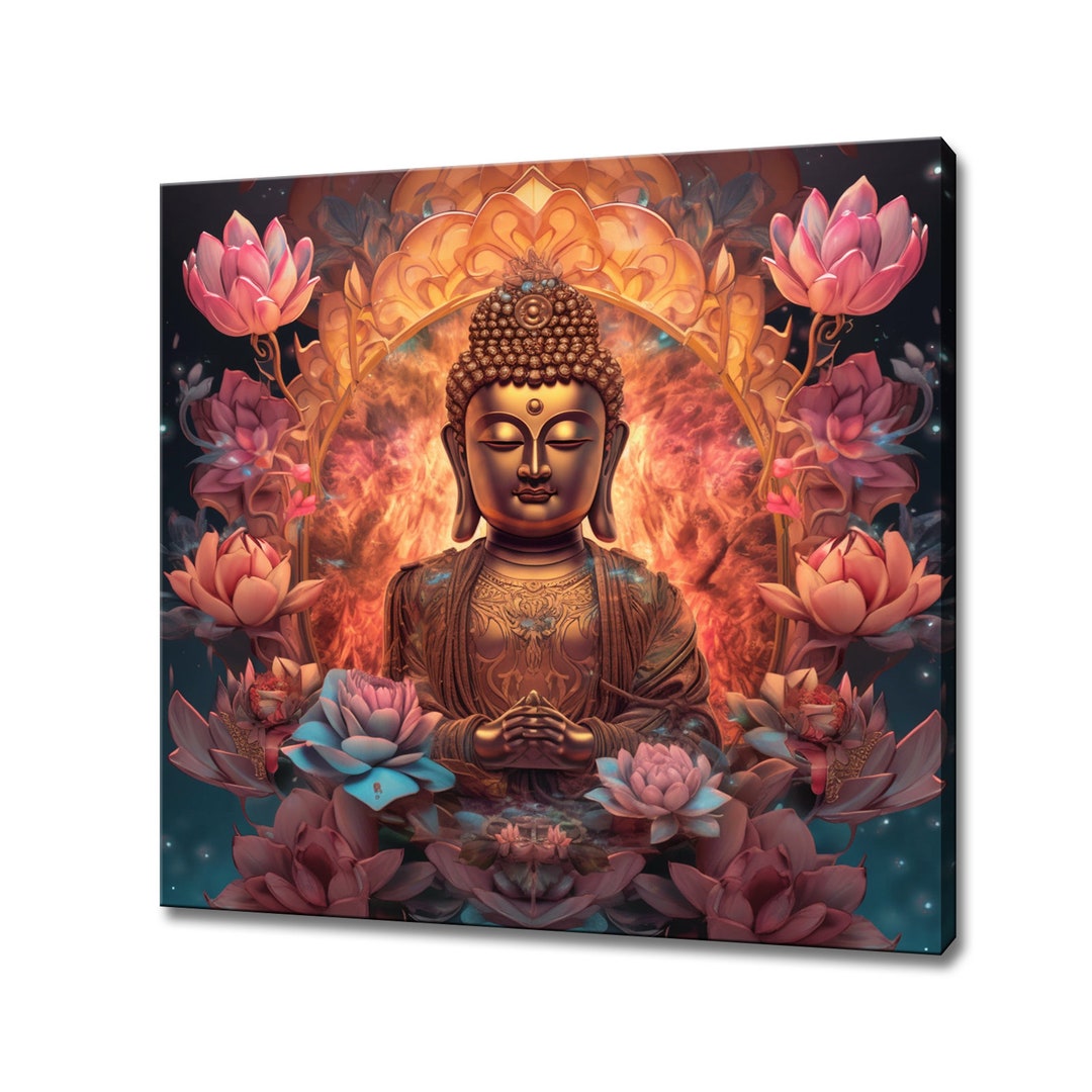 Buddha Pink Lotus Flowers Canvas Print | Spiritual Art Print Wall ...