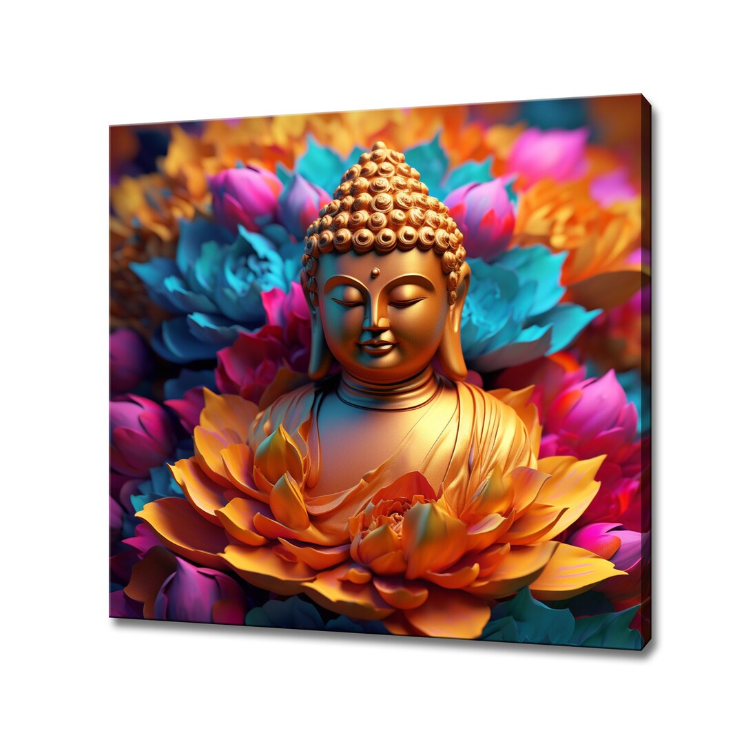 Bright Colourful Buddha Lotus Flowers Canvas Print | Peaceful Home ...