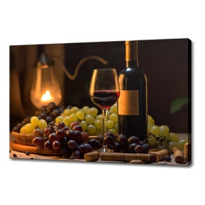 Vintage Bottle Of Red Wine Candle Grapes Tuscany Winery Canvas Print, Wine Lover Gift, Kitchen Restaurant Wall Art Print, Wine Wall Decor