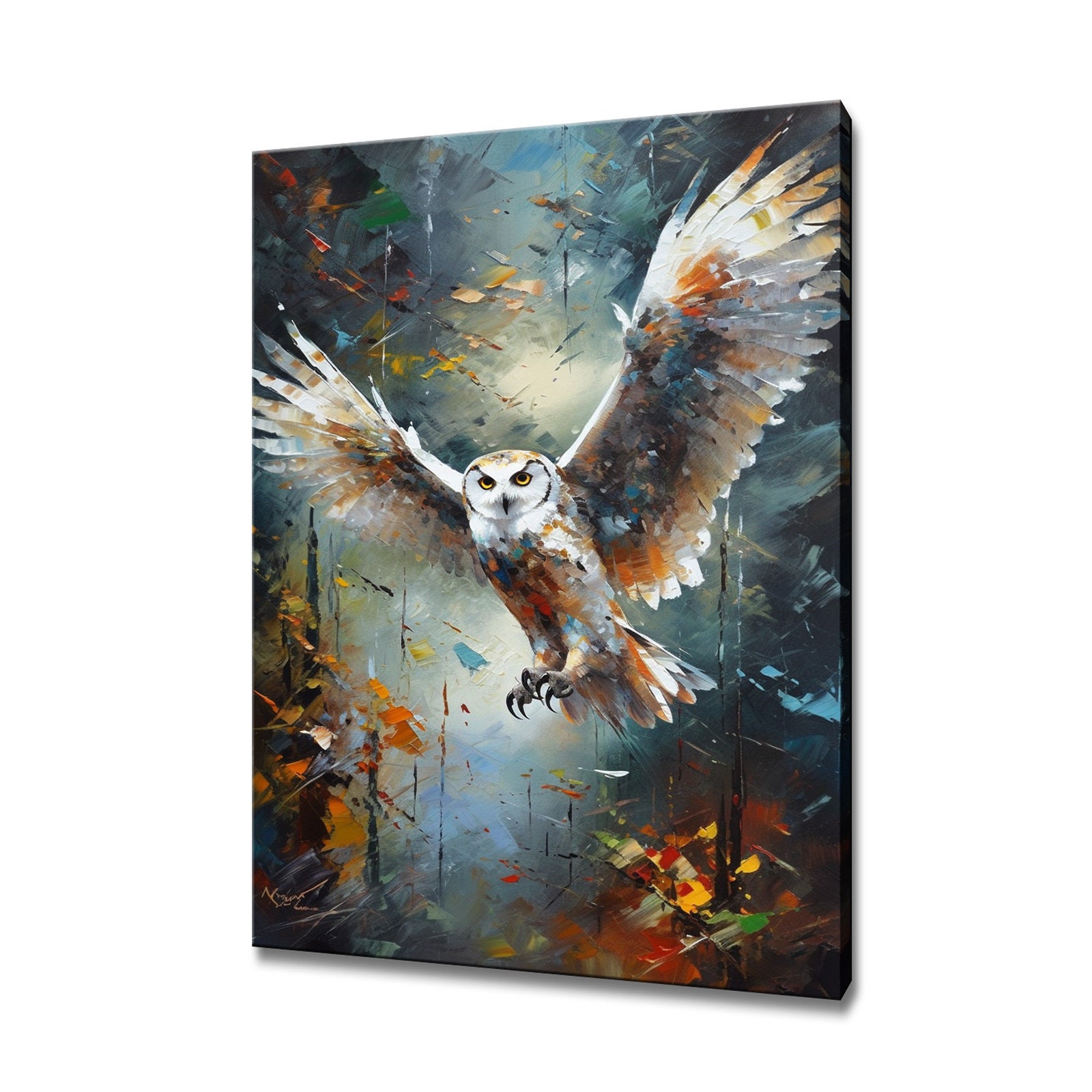 White Owl Canvas Print Picture Wall Hanging Handmade Art Print Home Decor Gifts Fast Free UK Deliver