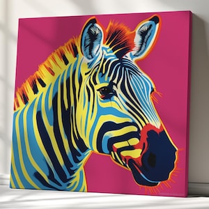 Zebra Pop Art Canvas Print – Colorful Warhol-style Endangered