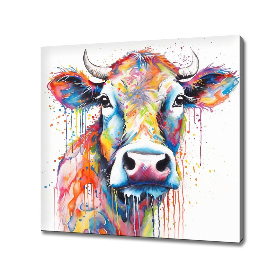 Abstract Colourful Cow Canvas Art Print Picture Wall Hanging