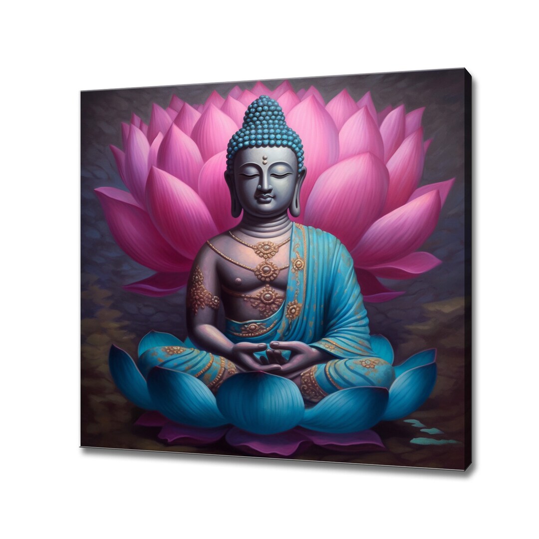 Buddha Pink Lotus Flower Canvas Print | Spiritual Art Print Wall ...