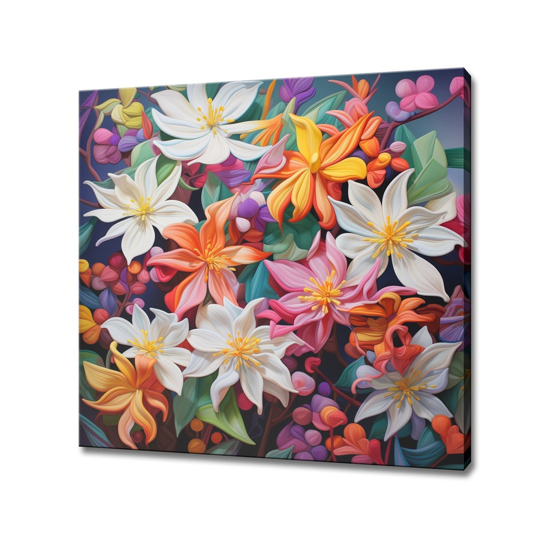 Colourful Jasmine Flowers Bouquet Oil Painting Style Canvas Print Art ...