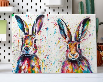 Two Hares Art Print Canvas Picture Home Decor Handmade Wall Hangings Customised Gifts Fast Free UK Delivery