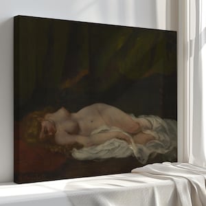 Śpiąca dziewczyna Courbeta, wydruk na płótnie, klasyczna reprodukcja obrazu, dekoracja ścienna Fine Art, dzieło sztuki muzealnej, sztuka na płótnie Vintage