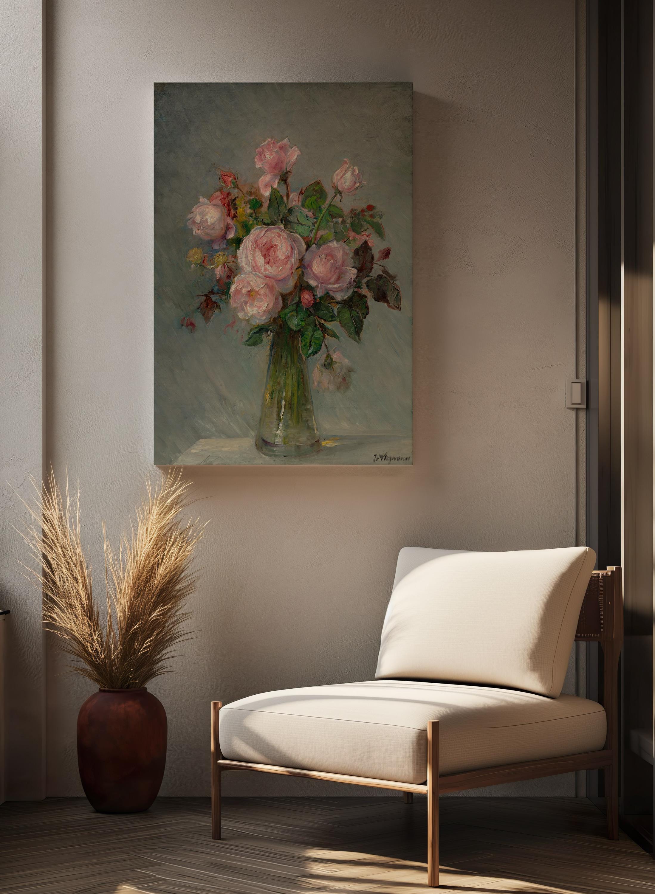 Pink Roses Canvas Print | Classic Painting Reproduction | Wall Art ...