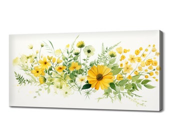 Gelb schöne Frühling Wildblumen Feld Wiese, modernes Design Floral Art Home Decor, Aquarell Blumen Leinwand Druck Wandkunst