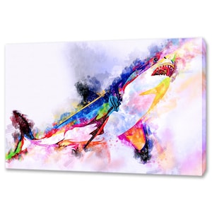 Shark Watercolour Wall Art Canvas Print Home Decor Animals Handmade Wall Hangings Customised Gifts Fast Free UK Delivery